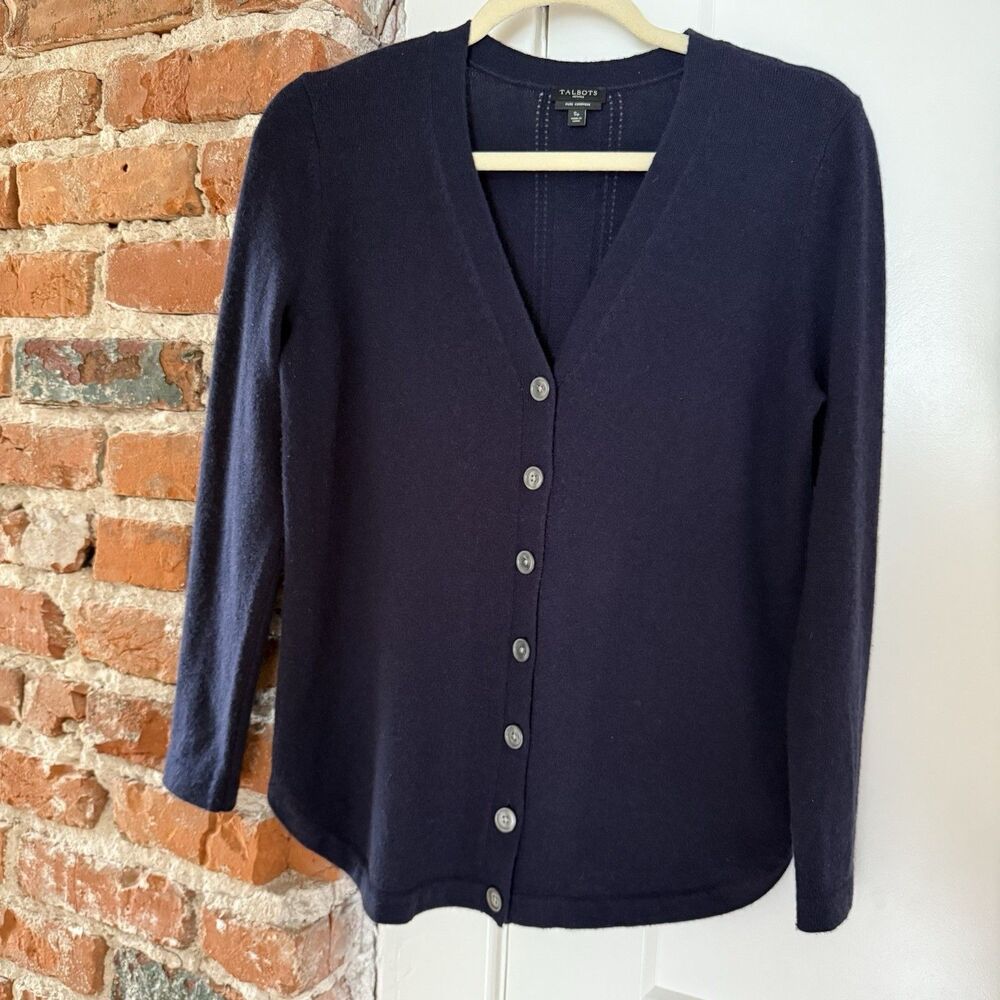 Talbots Petites Small Pure Cashmere Navy Blue Cardigan Button Down Sweater